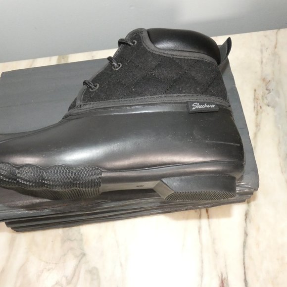 NiB Skechers Pond-Lil Puddles-Mid Quilted Lace Up Duck Boot 8 Black/Black - Picture 10 of 11